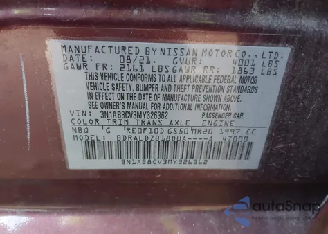 2021 Nissan Sentra Sv Xtronic Cvt from USA, damaged, VIN 3N1AB8CV3MY326362